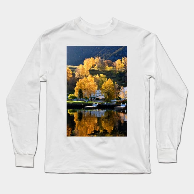 Autumn Trees Flam Aurlandsfjord Norway Long Sleeve T-Shirt by Andy Evans Photos